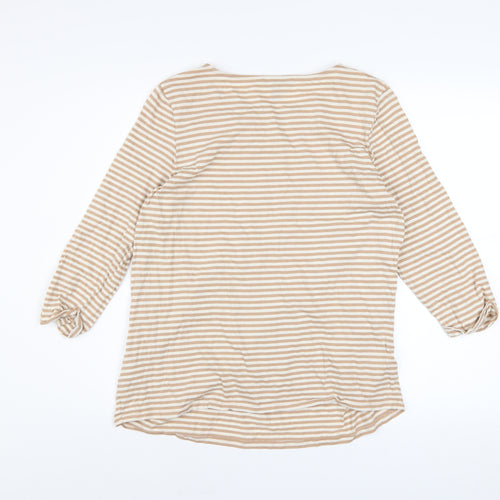 New Look Maternity Beige Striped 3/4 Sleeve Crew Neck Cotton T-Shirt UK 16