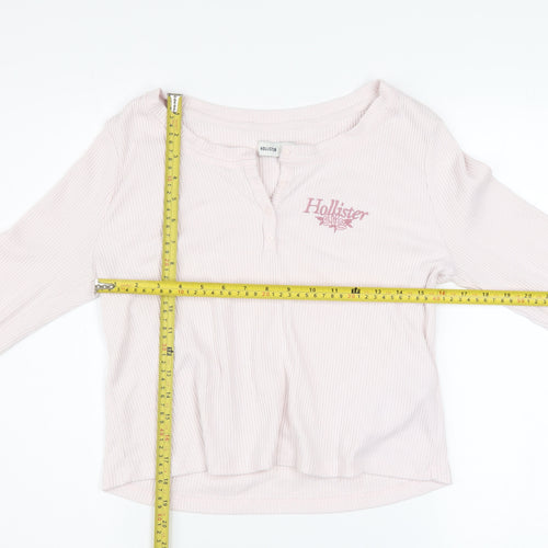 Hollister Women Pink Henley Sweatshirt Medium Long Sleeve
