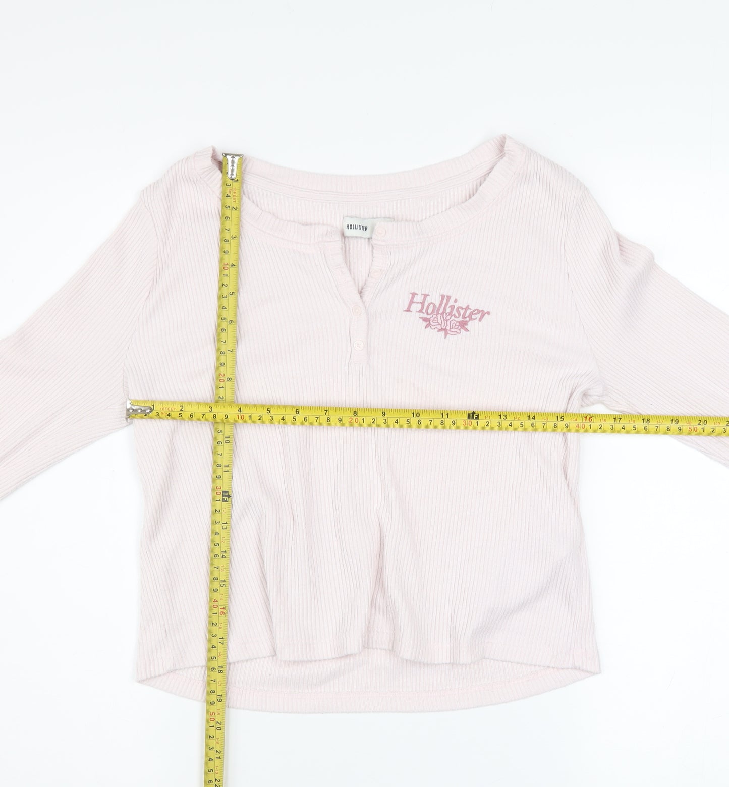 Hollister Women Pink Henley Sweatshirt Medium Long Sleeve