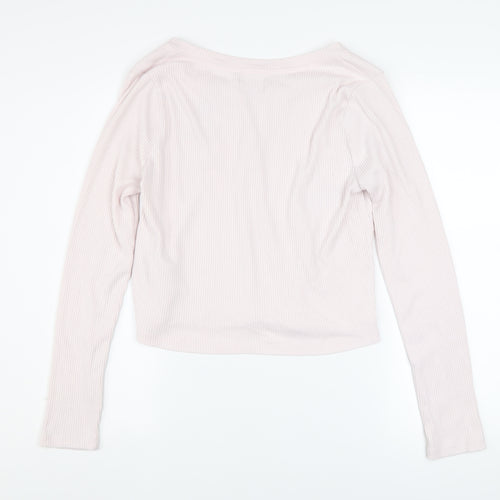 Hollister Women Pink Henley Sweatshirt Medium Long Sleeve