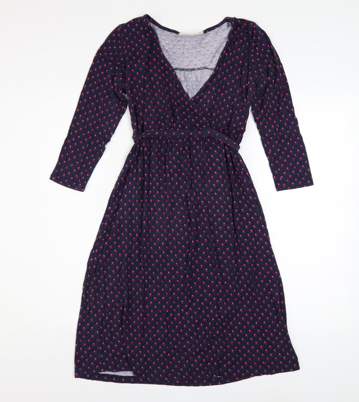 JoJo Maman Bébé Women’s Blue Polka Dot Wrap Midi Maternity Dress S