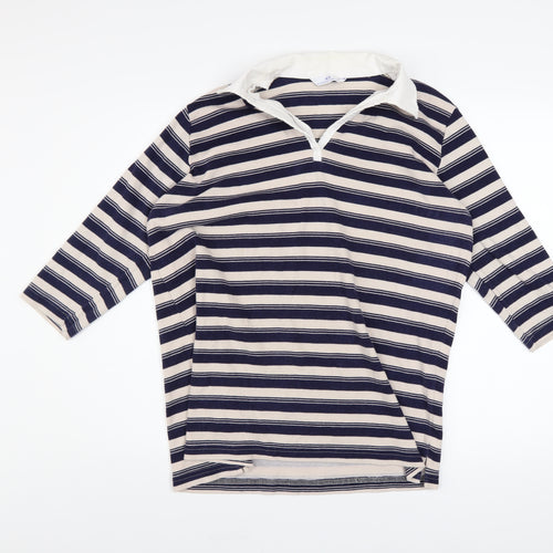 Essentials Women Navy Stripe Cotton Pullover Hoodie Size 16