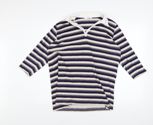 Essentials Women Navy Stripe Cotton Pullover Hoodie Size 16