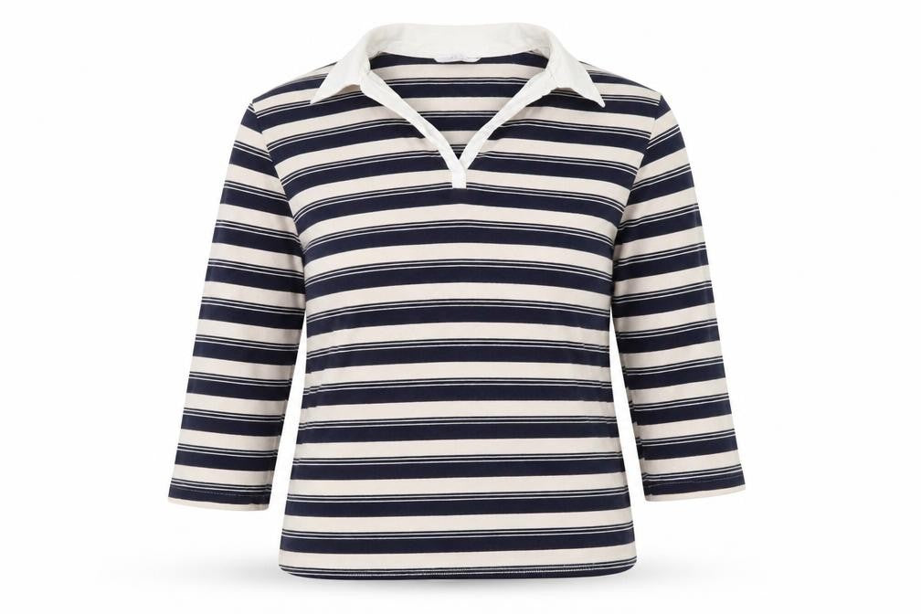 Front view of Essentials Women Navy Stripe Cotton Pullover Hoodie, size 16