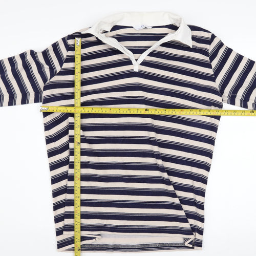 Essentials Women Navy Stripe Cotton Pullover Hoodie Size 16