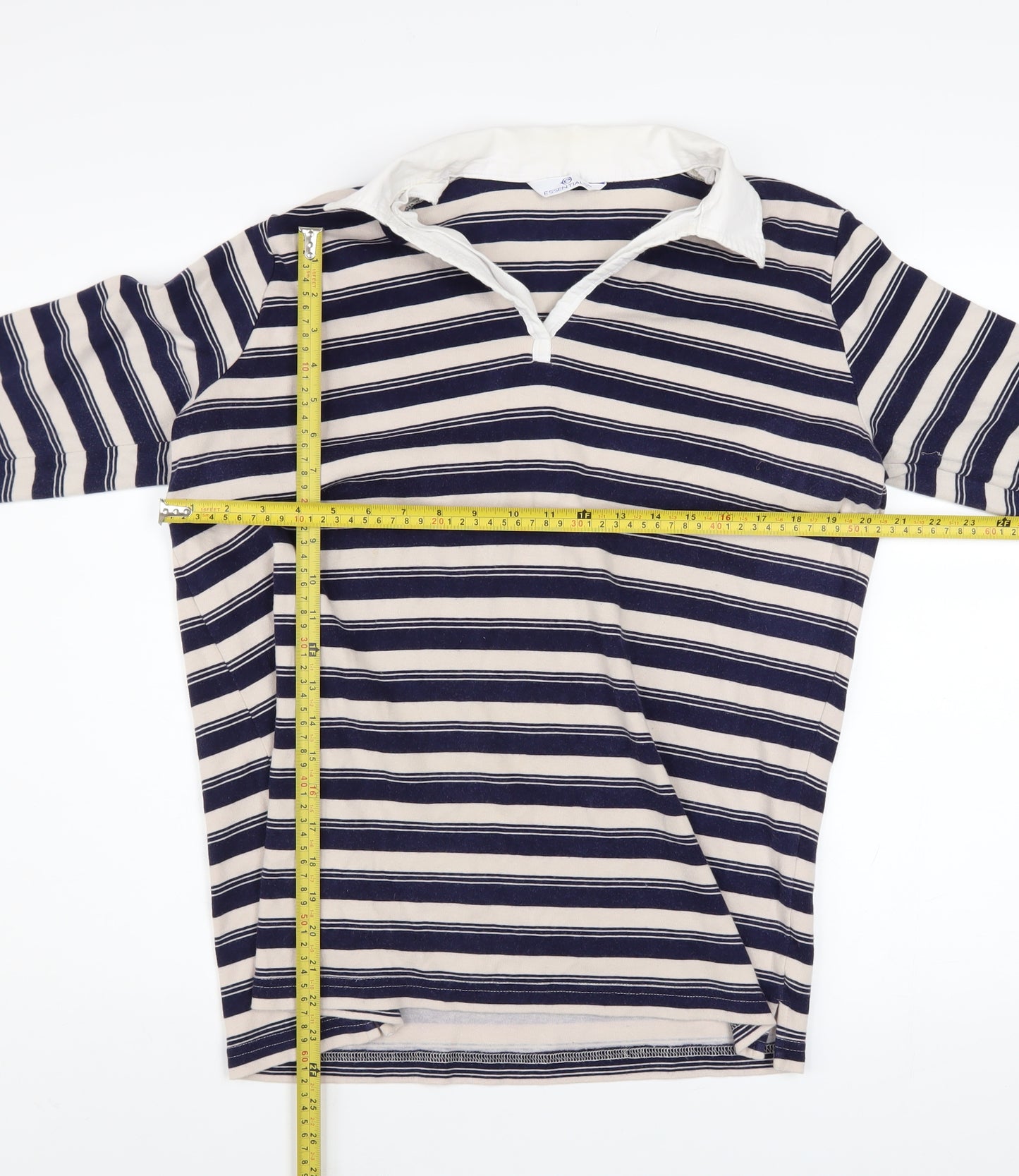 Essentials Women Navy Stripe Cotton Pullover Hoodie Size 16