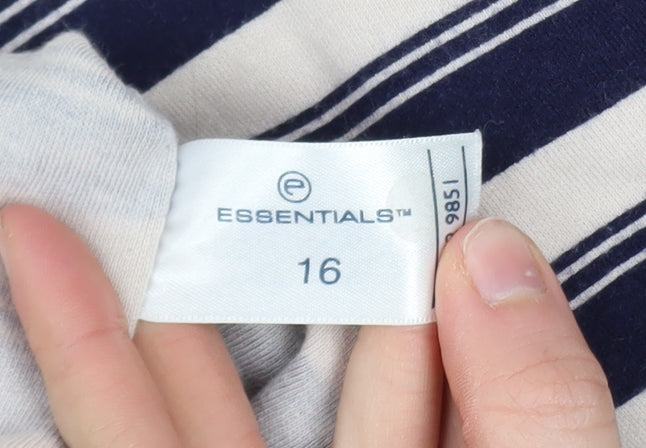 Essentials Women Navy Stripe Cotton Pullover Hoodie Size 16