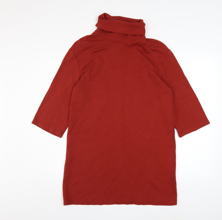 Zara Women Red Roll Neck 3/4 Sleeve Shift Jersey Dress S