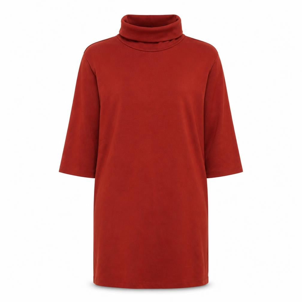 Zara Women Red Roll Neck 3/4 Sleeve Shift Jersey Dress S
