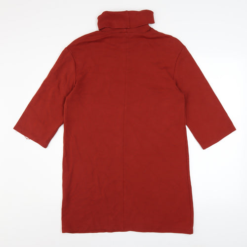 Zara Women Red Roll Neck 3/4 Sleeve Shift Jersey Dress S