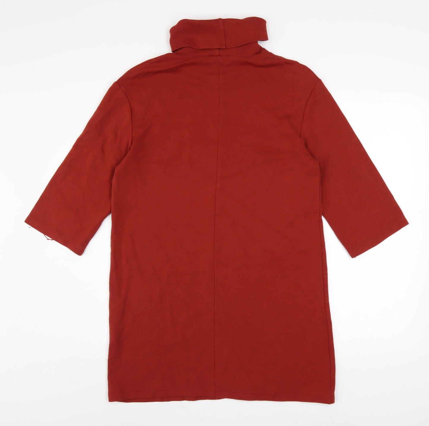 Zara Women Red Roll Neck 3/4 Sleeve Shift Jersey Dress S