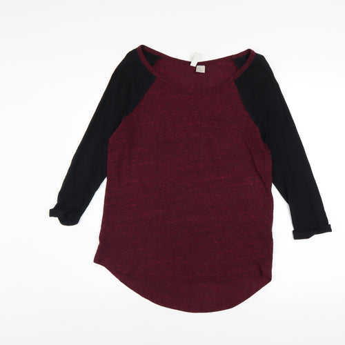 H&M Divided Womens Red Black Raglan 3/4 Sleeve Basic T-Shirt XS