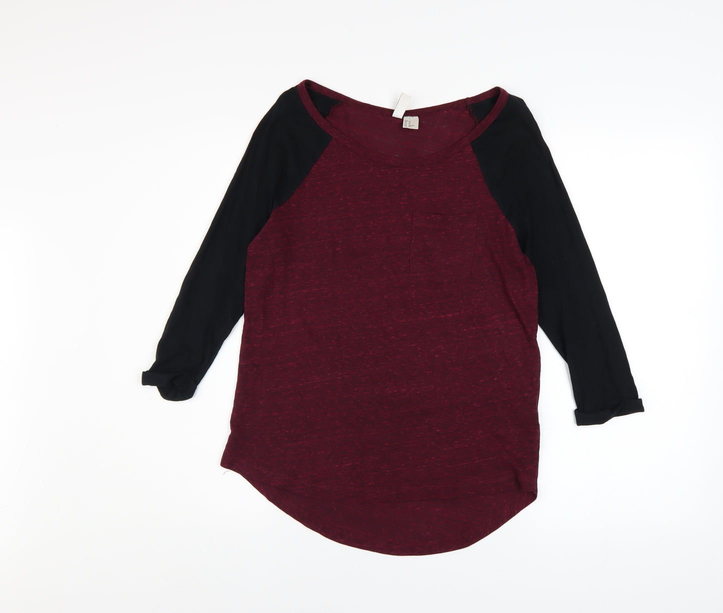 H&M Divided Womens Red Black Raglan 3/4 Sleeve Basic T-Shirt XS