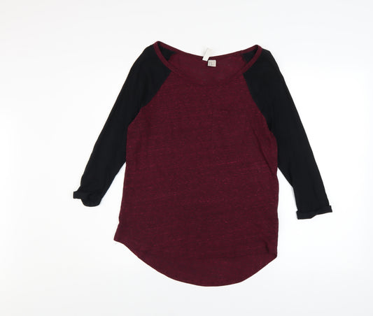 H&M Divided Womens Red Black Raglan 3/4 Sleeve Basic T-Shirt XS