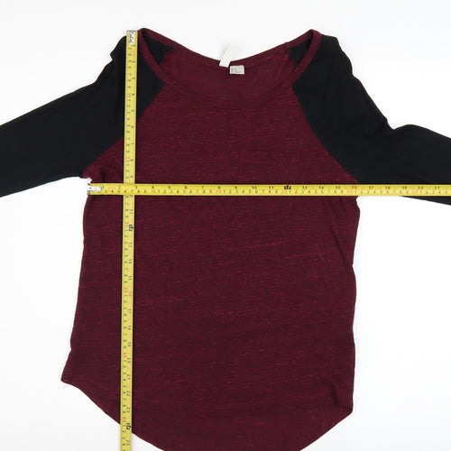 H&M Divided Womens Red Black Raglan 3/4 Sleeve Basic T-Shirt XS