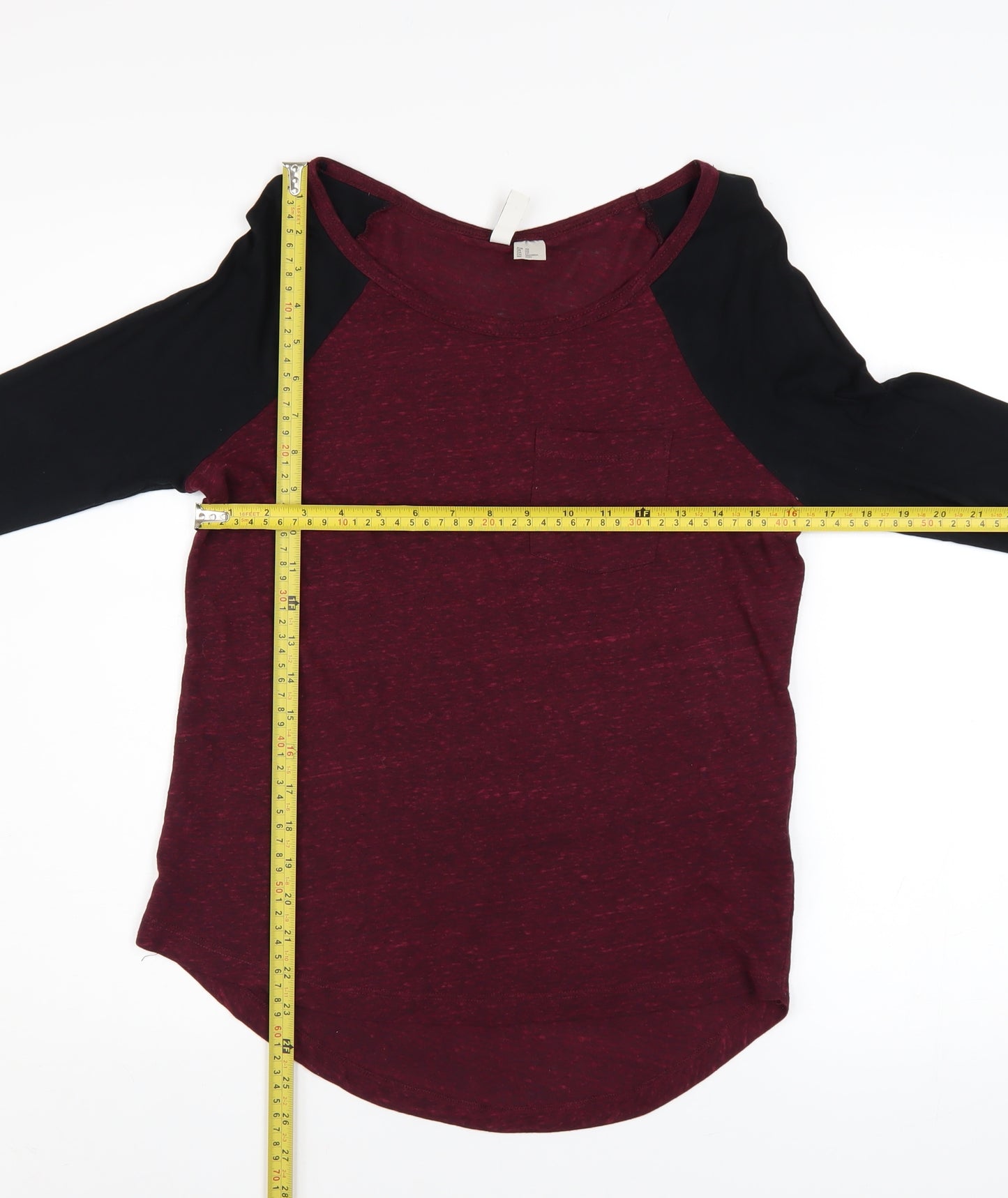 H&M Divided Womens Red Black Raglan 3/4 Sleeve Basic T-Shirt XS