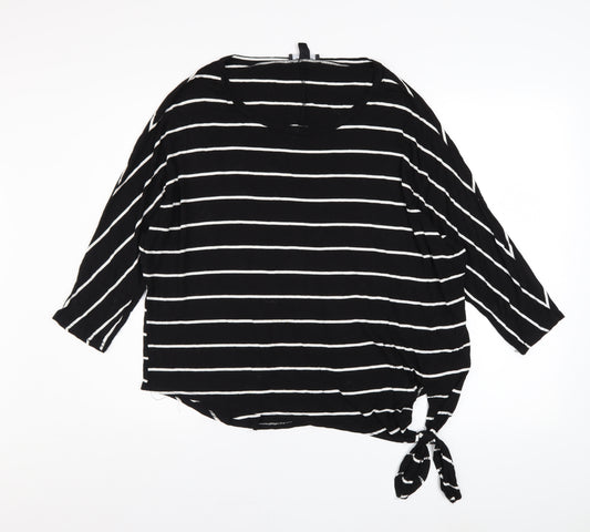 New Look Women’s Black Striped Tie Hem Relaxed Fit Top Size 16