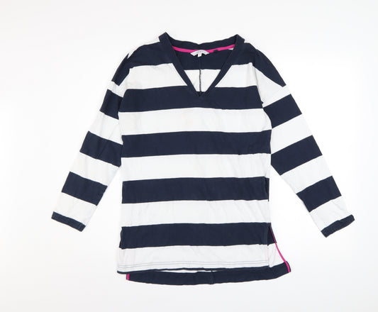 Next Women's Blue White Long Sleeve Striped Cotton V-Neck Top Size 10