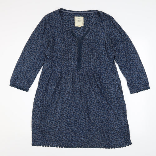Beacan Cove Women Blue Floral Cotton A-Line Dress Size 12