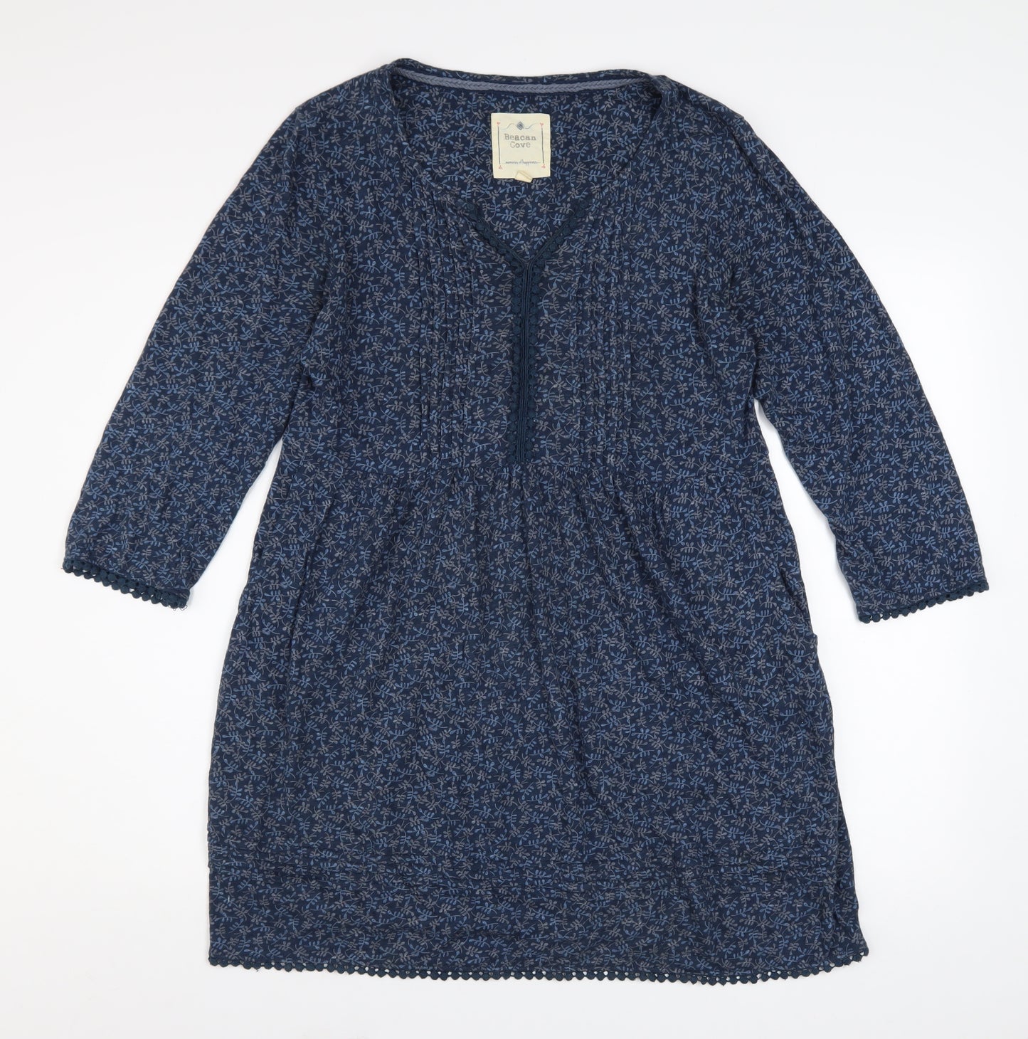 Beacan Cove Women Blue Floral Cotton A-Line Dress Size 12