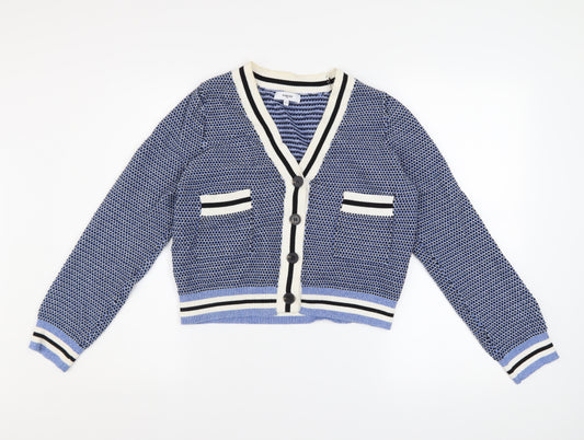 Suncoo Women Blue Cotton Knit V-Neck Button Cardigan Size 10