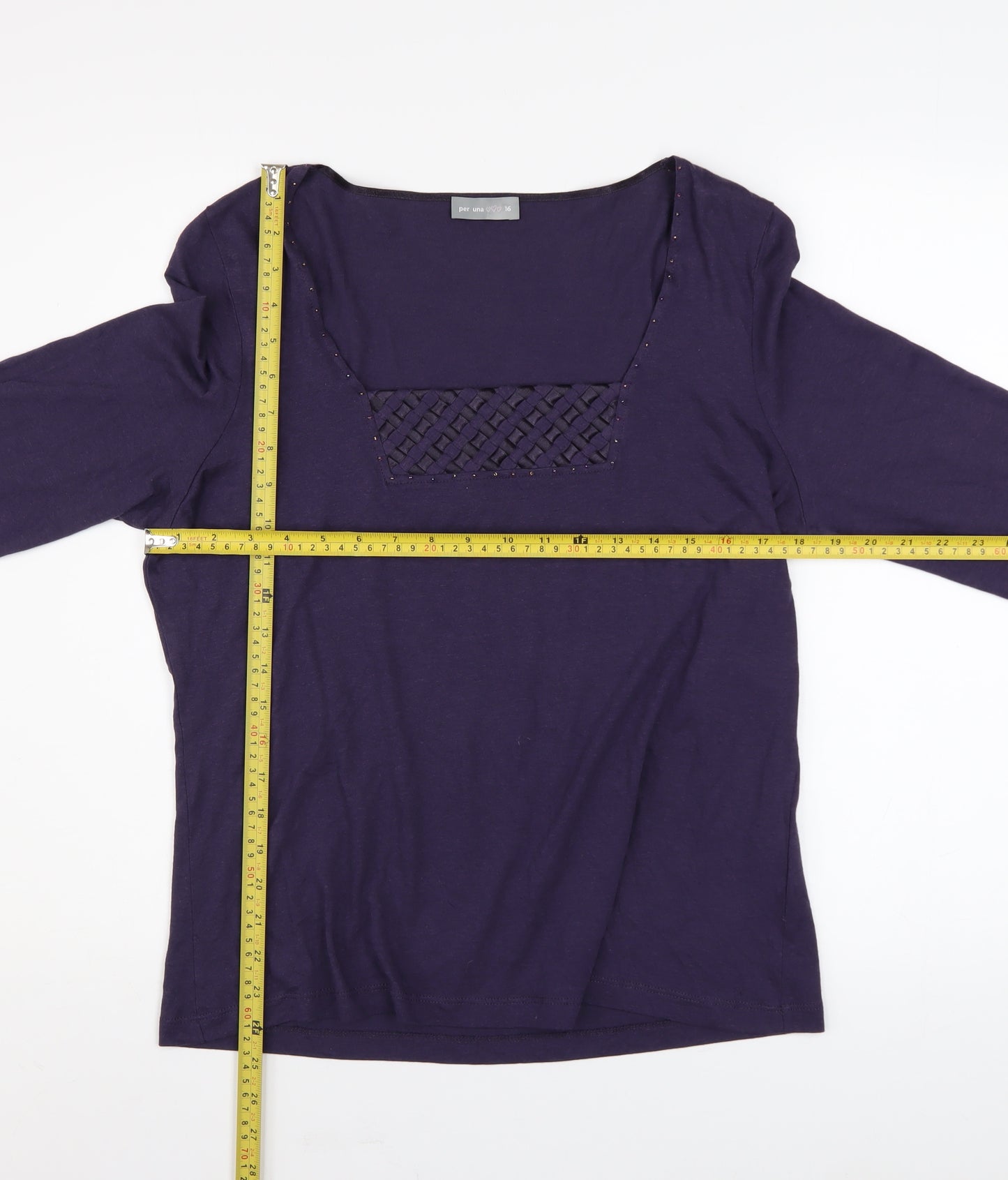 Marks and Spencer Per Una Purple 3/4 Sleeve Cotton Blend Blouse UK 16