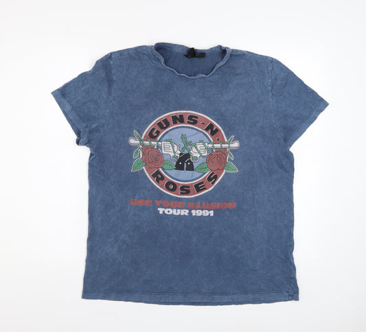 Guns N' Roses Men's Blue 90s Band Tour Graphic T-Shirt Size M