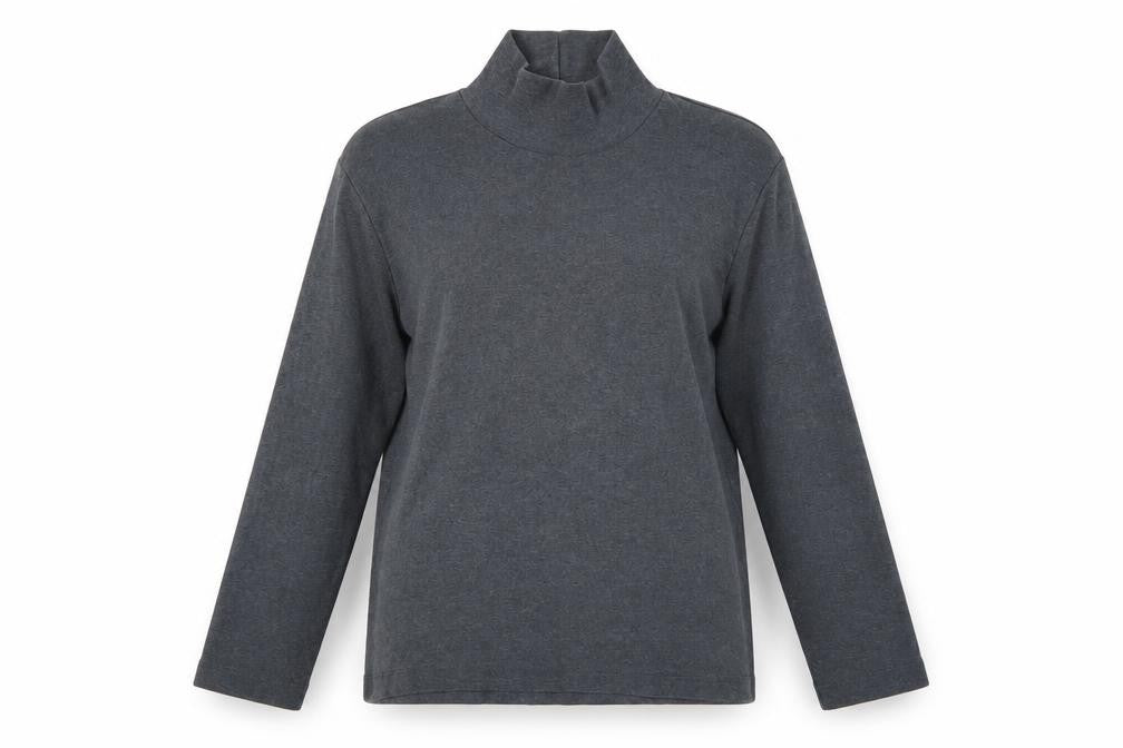 Front view of Lands' End Women's Grey Roll Neck Cotton Jumper, size S, 6-8
