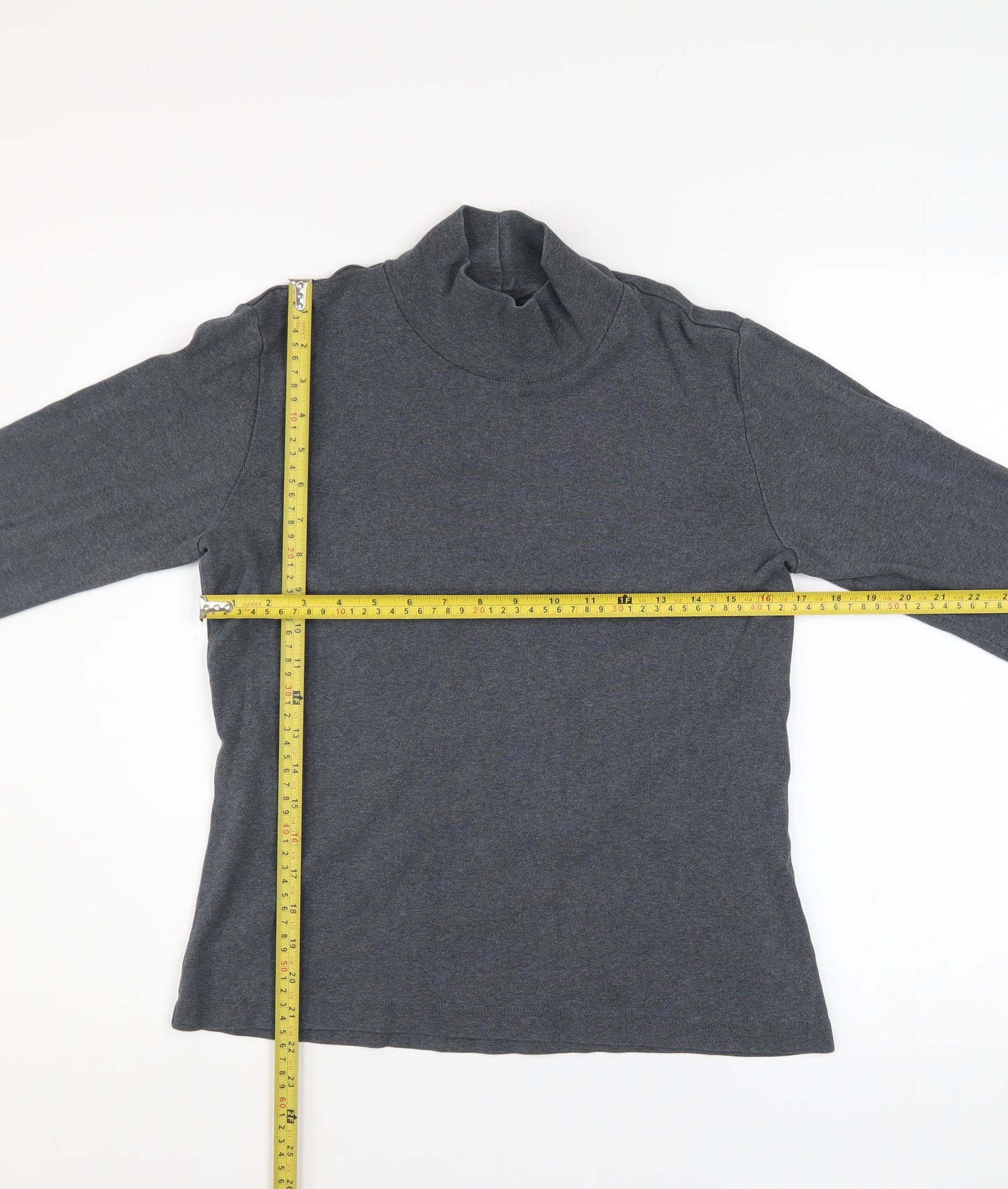 Lands' End Women's Grey Roll Neck Cotton Jumper Size S 6-8
