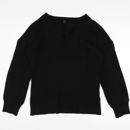 NEXT Womens Black V-Neck Ribbed Pullover Jumper Size L