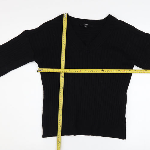 NEXT Womens Black V-Neck Ribbed Pullover Jumper Size L