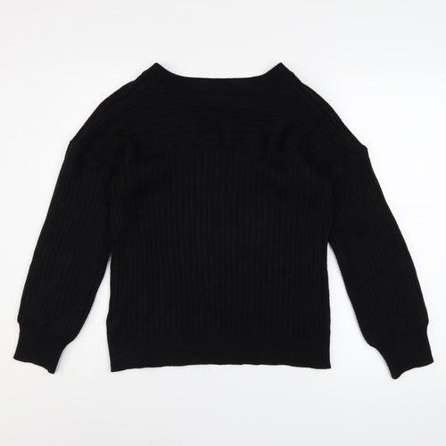 NEXT Womens Black V-Neck Ribbed Pullover Jumper Size L