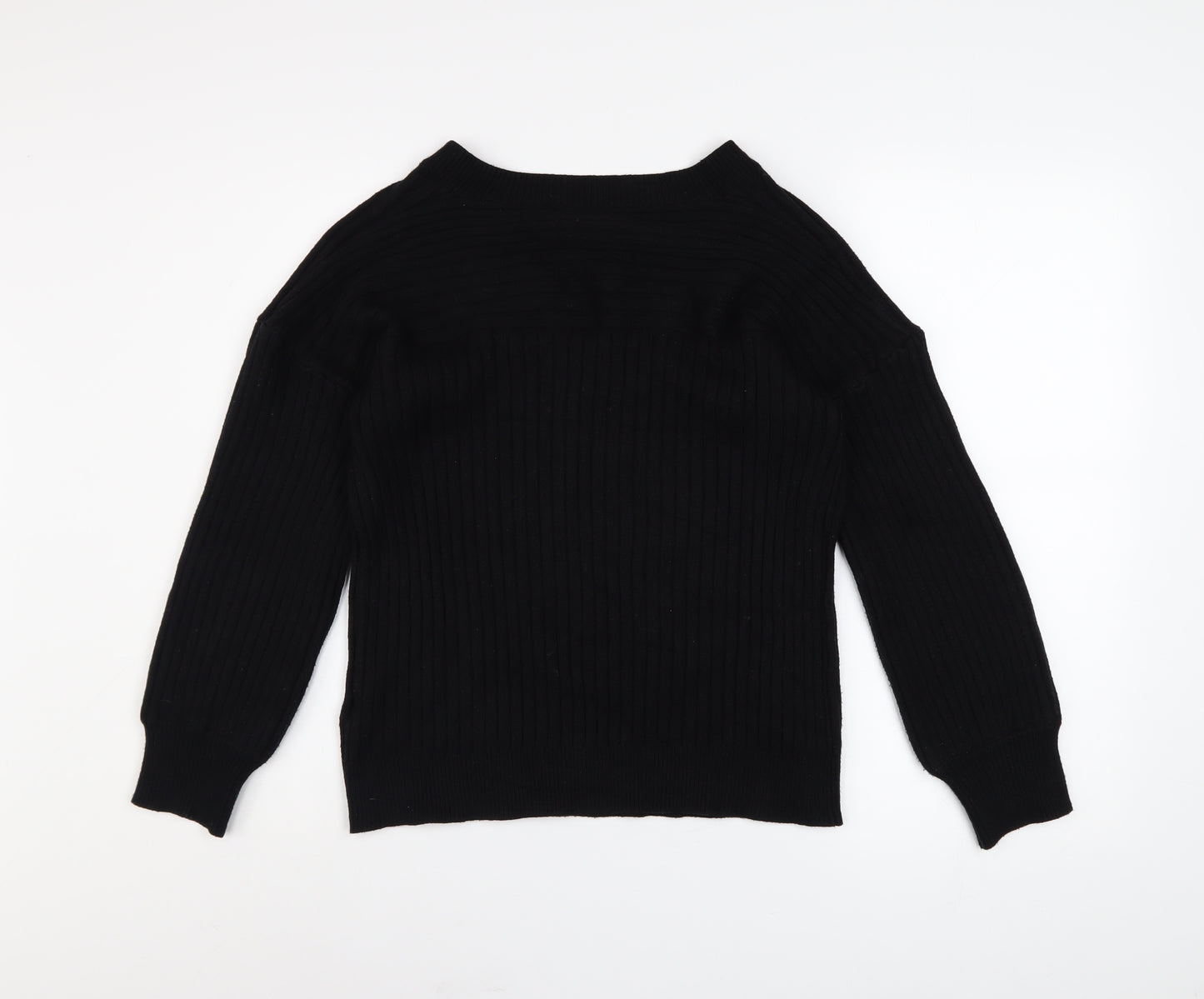 NEXT Womens Black V-Neck Ribbed Pullover Jumper Size L