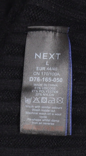 NEXT Womens Black V-Neck Ribbed Pullover Jumper Size L