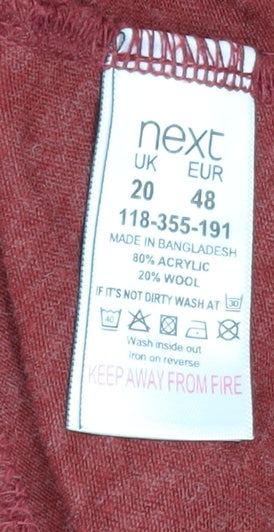 Next Women Red Pullover Hoodie UK 20 Acrylic Wool Blend Long Sleeve