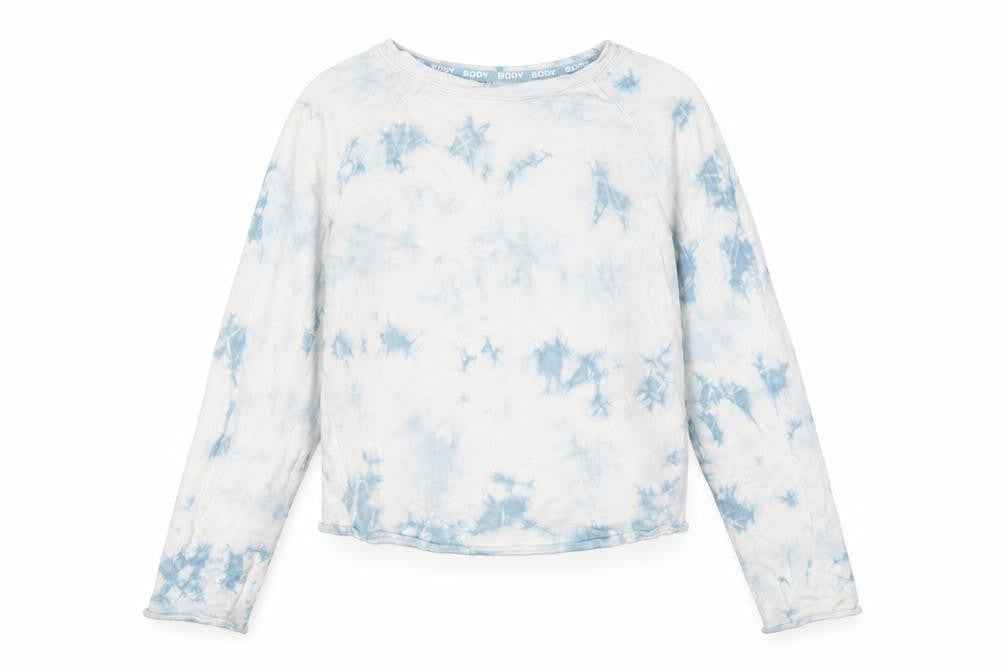 Front view of Marks & Spencer women’s blue mix tie-dye pullover sweatshirt, size UK 10