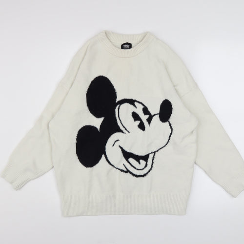 Primark Women White Mickey Mouse Knit Pullover Jumper Size S