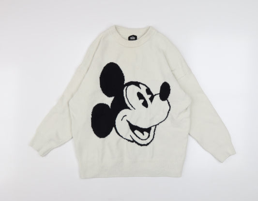 Primark Women White Mickey Mouse Knit Pullover Jumper Size S