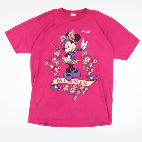 Jerzees Womens Pink Minnie Mouse Graphic T-Shirt Size L Vintage Disney