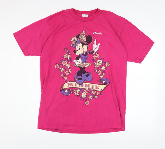 Jerzees Womens Pink Minnie Mouse Graphic T-Shirt Size L Vintage Disney