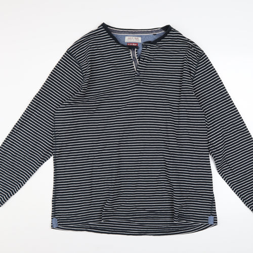 TU Men’s Blue Striped Henley Sweatshirt 2XL Regular Fit Cotton