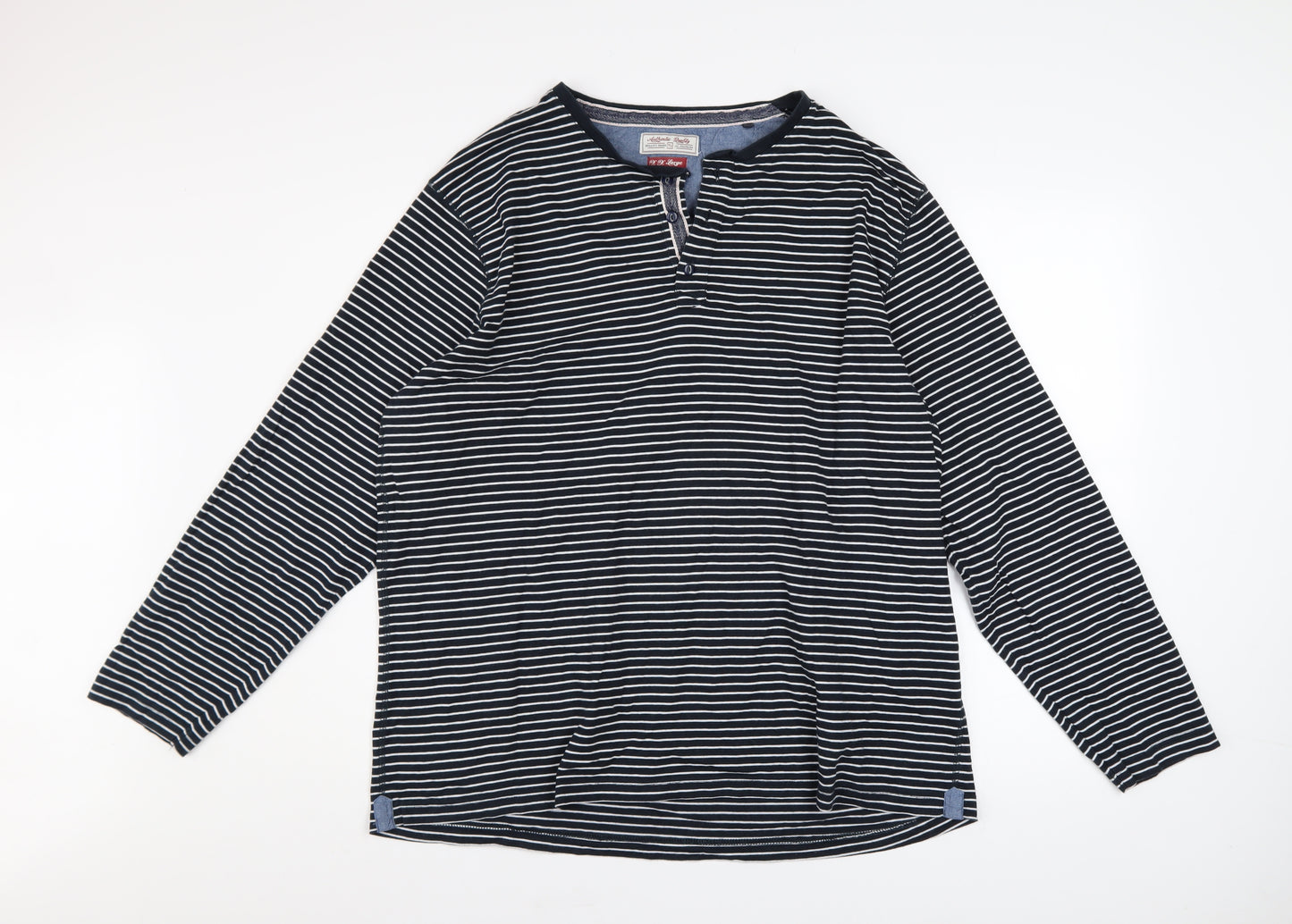 TU Men’s Blue Striped Henley Sweatshirt 2XL Regular Fit Cotton