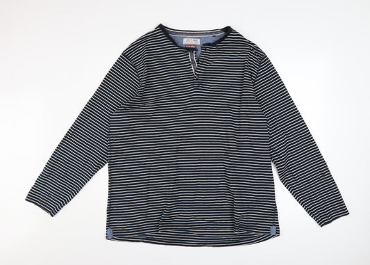 TU Men’s Blue Striped Henley Sweatshirt 2XL Regular Fit Cotton