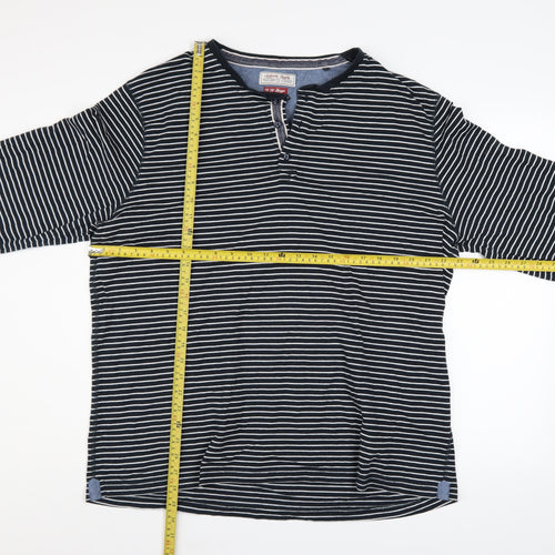 TU Men’s Blue Striped Henley Sweatshirt 2XL Regular Fit Cotton