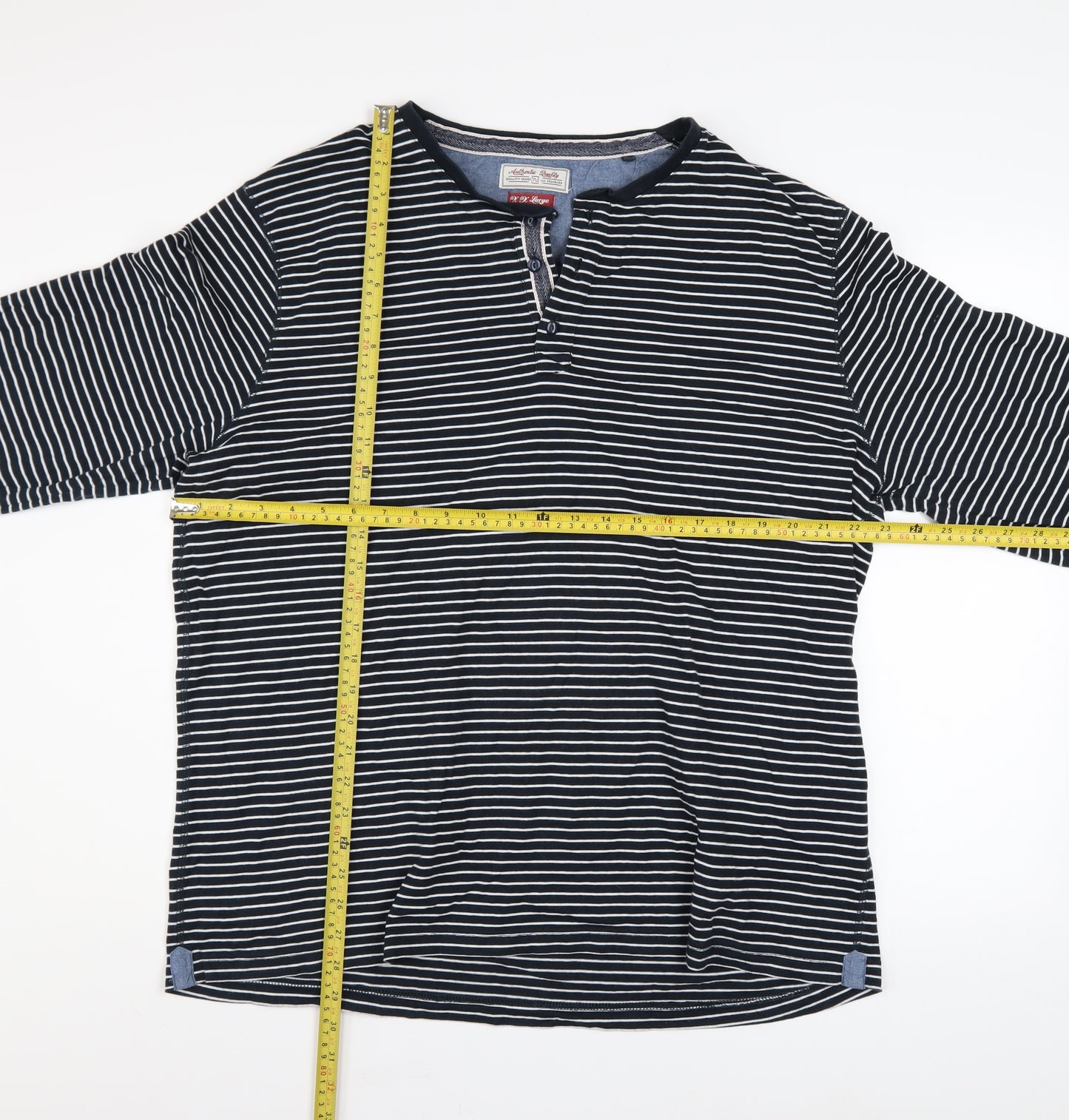 TU Men’s Blue Striped Henley Sweatshirt 2XL Regular Fit Cotton