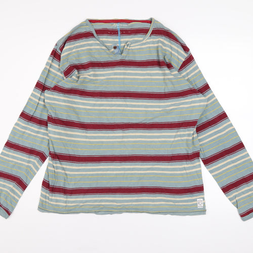 FCUK Mens Multicoloured Striped Long Sleeve Henley Cotton Top Size L