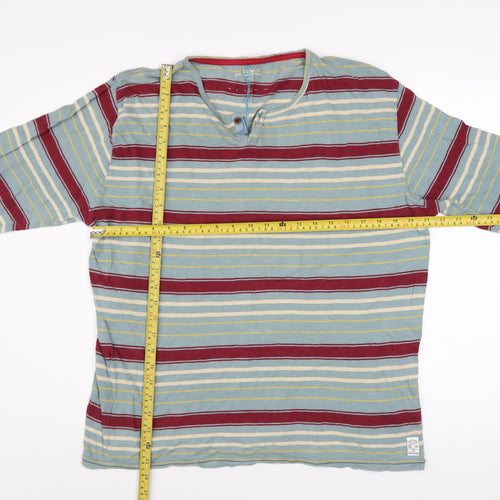 FCUK Mens Multicoloured Striped Long Sleeve Henley Cotton Top Size L