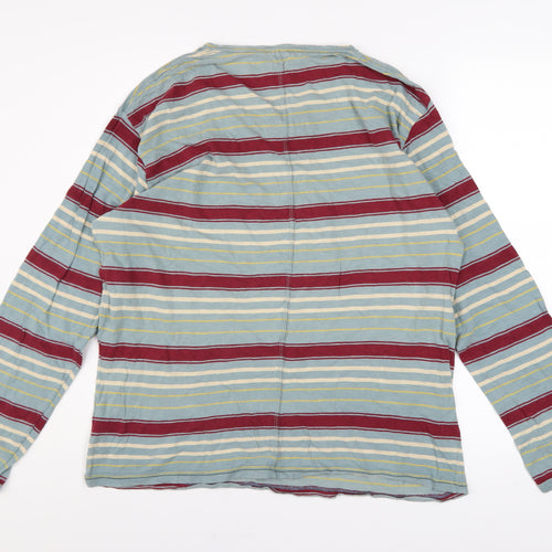 FCUK Mens Multicoloured Striped Long Sleeve Henley Cotton Top Size L