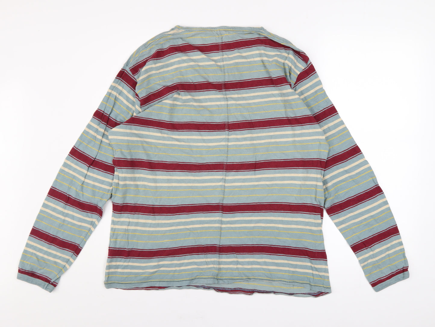 FCUK Mens Multicoloured Striped Long Sleeve Henley Cotton Top Size L