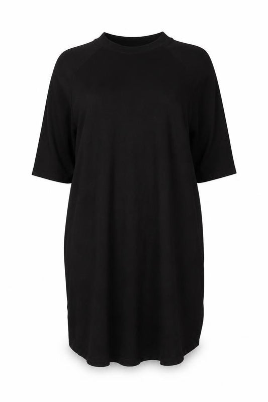 Front view of Monki Women Black, size 12, T-Shirt Dress 3/4 Sleeve Cotton Stretch